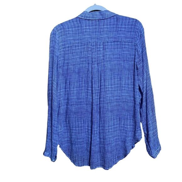 Cloth & Stone Size Medium Blue White Plaid Rayon Button Up Shirt Blouse Top - Picture 5 of 8